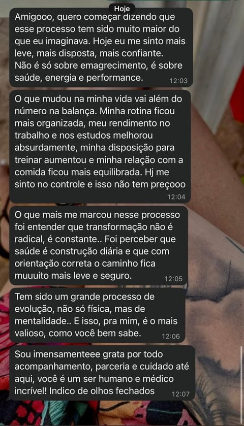 Captura de mensagem de agradecimento enviada por paciente ao Dr. Saulo Silva pelo WhatsApp